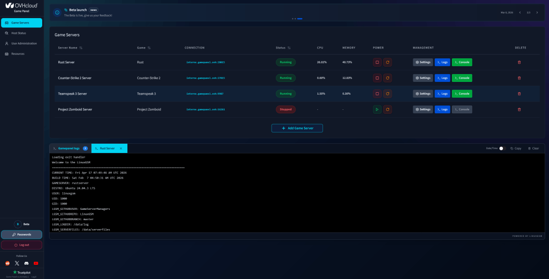 Game Panel Main View